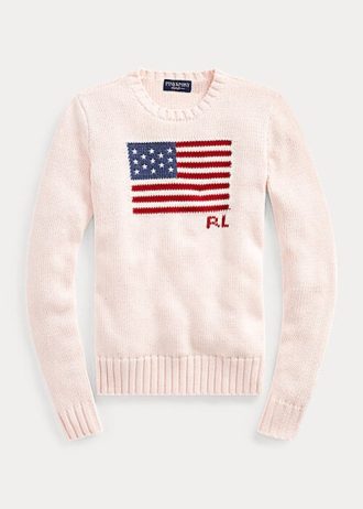 Vaaleanpunaiset naisten Ralph Lauren Pink Pony Flag -puuvillapuserot Vaaleanpunaiset naisten Ralph Lauren Pink Pony Flag -puuvillapuserot