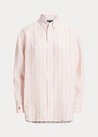 Vaaleanpunaiset naisten Ralph Lauren Relaxed Fit raidalliset pellavapaidat