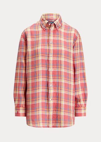 Vaaleanpunaiset naisten Ralph Lauren Relaxed Fit ruudullinen pellavapaidat