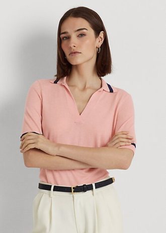Vaaleanpunaiset naisten Ralph Lauren Silk-Blend lyhythihaiset neulepuserot Vaaleanpunaiset naisten Ralph Lauren Silk-Blend lyhythihaiset neulepuserot