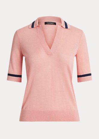 Vaaleanpunaiset naisten Ralph Lauren Silk-Blend lyhythihaiset neulepuserot Vaaleanpunaiset naisten Ralph Lauren Silk-Blend lyhythihaiset neulepuserot