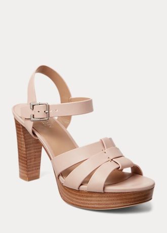 Vaaleanpunaiset naisten Ralph Lauren Soffia Nappa -nahkasandaalit Vaaleanpunaiset naisten Ralph Lauren Soffia Nappa -nahkasandaalit
