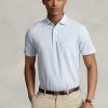 Vaaleansininen miesten Ralph Lauren mukautetut Slim Fit puuvilla-pellava poolopaidat Vaaleansininen miesten Ralph Lauren mukautetut Slim Fit puuvilla-pellava poolopaidat
