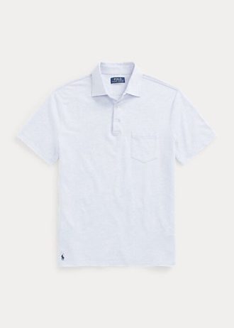Vaaleansininen miesten Ralph Lauren mukautetut Slim Fit puuvilla-pellava poolopaidat Vaaleansininen miesten Ralph Lauren mukautetut Slim Fit puuvilla-pellava poolopaidat