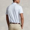 Vaaleansininen miesten Ralph Lauren mukautetut Slim Fit puuvilla-pellava poolopaidat Vaaleansininen miesten Ralph Lauren mukautetut Slim Fit puuvilla-pellava poolopaidat