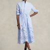 Vaaleansininen naisten Ralph Lauren -silmukkakirjailtu mekko Vaaleansininen naisten Ralph Lauren -silmukkakirjailtu mekko
