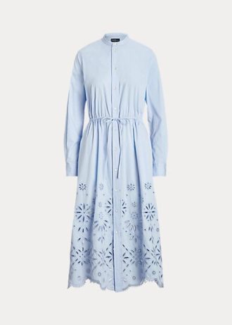 Vaaleansininen naisten Ralph Lauren -silmukkakirjailtu mekko