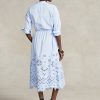 Vaaleansininen naisten Ralph Lauren -silmukkakirjailtu mekko Vaaleansininen naisten Ralph Lauren -silmukkakirjailtu mekko