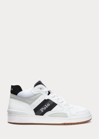 Valkoinen/harmaa Miesten Ralph Lauren Court Mid Pro -lenkkarit Valkoinen/harmaa Miesten Ralph Lauren Court Mid Pro -lenkkarit