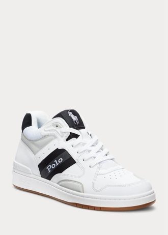 Valkoinen/harmaa Miesten Ralph Lauren Court Mid Pro -lenkkarit Valkoinen/harmaa Miesten Ralph Lauren Court Mid Pro -lenkkarit