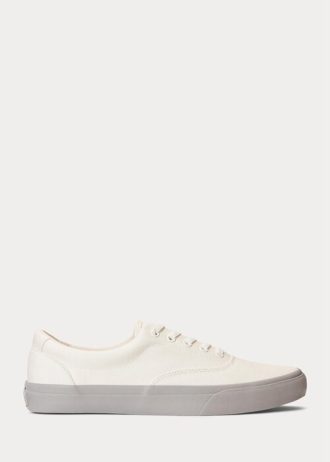 Valkoinen/harmaa miesten Ralph Lauren Keaton Twill -lenkkarit Valkoinen/harmaa miesten Ralph Lauren Keaton Twill -lenkkarit