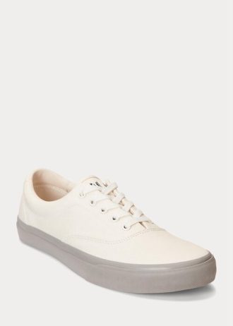 Valkoinen/harmaa miesten Ralph Lauren Keaton Twill -lenkkarit Valkoinen/harmaa miesten Ralph Lauren Keaton Twill -lenkkarit