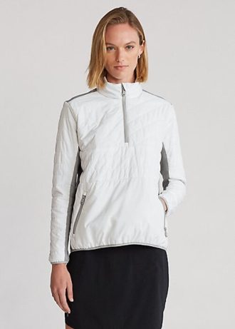 Valkoinen / harmaa naisten Ralph Lauren hybridi Quarter-zip collegepaidat Valkoinen / harmaa naisten Ralph Lauren hybridi Quarter-zip collegepaidat