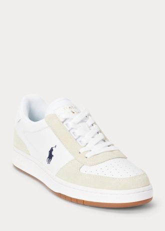 Valkoinen/laivasto Miesten Ralph Lauren Court -nahka-mokkanahkalenkkarit Valkoinen/laivasto Miesten Ralph Lauren Court -nahka-mokkanahkalenkkarit
