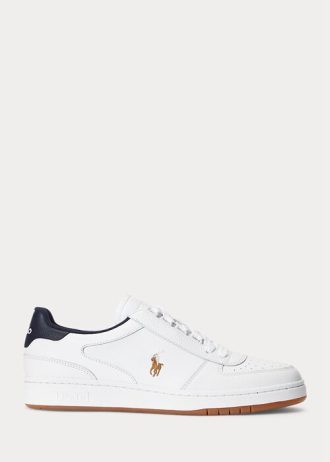 Valkoinen/laivasto Miesten Ralph Lauren Court -nahkaiset matalat tennarit Valkoinen/laivasto Miesten Ralph Lauren Court -nahkaiset matalat tennarit