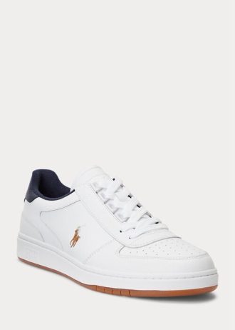 Valkoinen/laivasto Miesten Ralph Lauren Court -nahkaiset matalat tennarit Valkoinen/laivasto Miesten Ralph Lauren Court -nahkaiset matalat tennarit