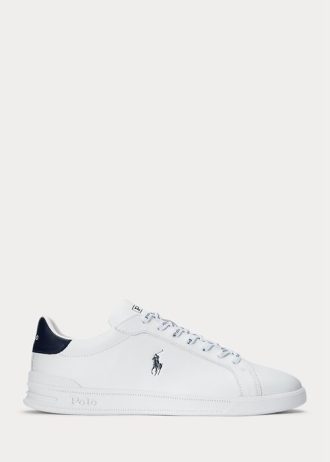 Valkoinen/laivasto Miesten Ralph Lauren Heritage Court II -nahkaiset tennarit Valkoinen/laivasto Miesten Ralph Lauren Heritage Court II -nahkaiset tennarit