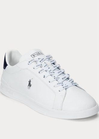 Valkoinen/laivasto Miesten Ralph Lauren Heritage Court II -nahkaiset tennarit Valkoinen/laivasto Miesten Ralph Lauren Heritage Court II -nahkaiset tennarit