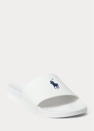 Valkoinen/laivasto Miesten Ralph Lauren Signature Pony -tossut Valkoinen/laivasto Miesten Ralph Lauren Signature Pony -tossut