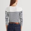 Valkoinen/laivasto Naisten Ralph Lauren Striped Cotton T-paidat Valkoinen/laivasto Naisten Ralph Lauren Striped Cotton T-paidat