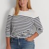 Valkoinen/laivasto Naisten Ralph Lauren Striped puuvillaiset pitkähihaiset puserot Valkoinen/laivasto Naisten Ralph Lauren Striped puuvillaiset pitkähihaiset puserot