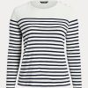 Valkoinen/laivasto Naisten Ralph Lauren Striped puuvillaiset pitkähihaiset puserot Valkoinen/laivasto Naisten Ralph Lauren Striped puuvillaiset pitkähihaiset puserot