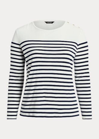 Valkoinen/laivasto Naisten Ralph Lauren Striped puuvillaiset pitkähihaiset puserot Valkoinen/laivasto Naisten Ralph Lauren Striped puuvillaiset pitkähihaiset puserot