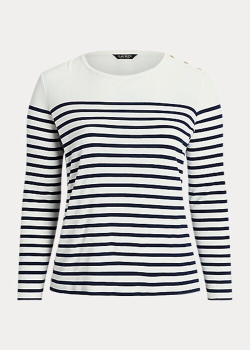 Valkoinen/laivasto Naisten Ralph Lauren Striped puuvillaiset pitkähihaiset puserot Valkoinen/laivasto Naisten Ralph Lauren Striped puuvillaiset pitkähihaiset puserot