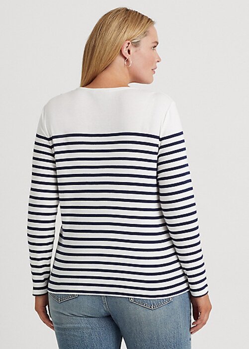 Valkoinen/laivasto Naisten Ralph Lauren Striped puuvillaiset pitkähihaiset puserot Valkoinen/laivasto Naisten Ralph Lauren Striped puuvillaiset pitkähihaiset puserot