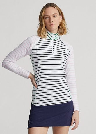 Valkoinen/laivasto/vaaleanpunainen naisten Ralph Lauren Striped Stretch Jersey -puserot Valkoinen/laivasto/vaaleanpunainen naisten Ralph Lauren Striped Stretch Jersey -puserot