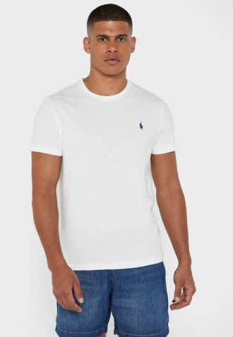 Valkoinen miesten Ralph Lauren Chest Logo Crew Neck T-paidat