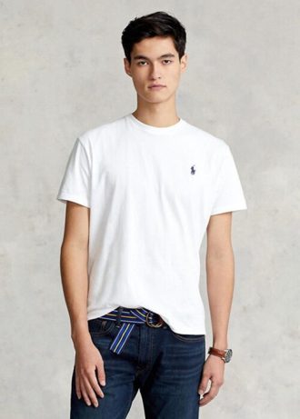 Valkoinen miesten Ralph Lauren Classic Fit Jersey Crewneck T-paidat