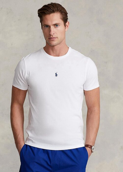 Valkoinen miesten Ralph Lauren Custom Slim Fit Crewneck T-paidat Valkoinen miesten Ralph Lauren Custom Slim Fit Crewneck T-paidat