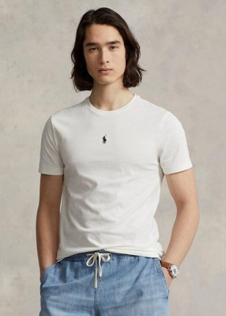 Valkoinen miesten Ralph Lauren Custom Slim Fit Crewneck T-paidat