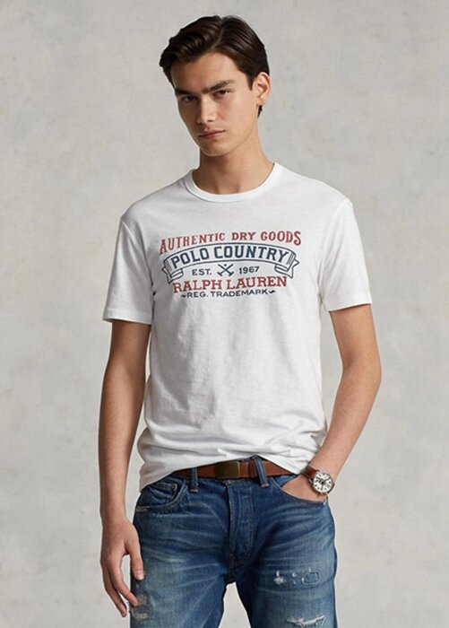 Valkoinen Miesten Ralph Lauren Custom Slim Fit Polo Country T-paidat Valkoinen Miesten Ralph Lauren Custom Slim Fit Polo Country T-paidat