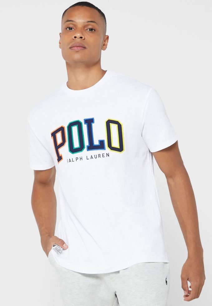 Valkoinen miesten Ralph Lauren Logo Crew Neck T-paidat Valkoinen miesten Ralph Lauren Logo Crew Neck T-paidat