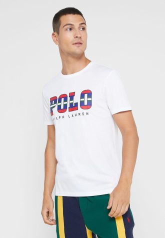 Valkoinen miesten Ralph Lauren Logo Crew Neck T-paidat