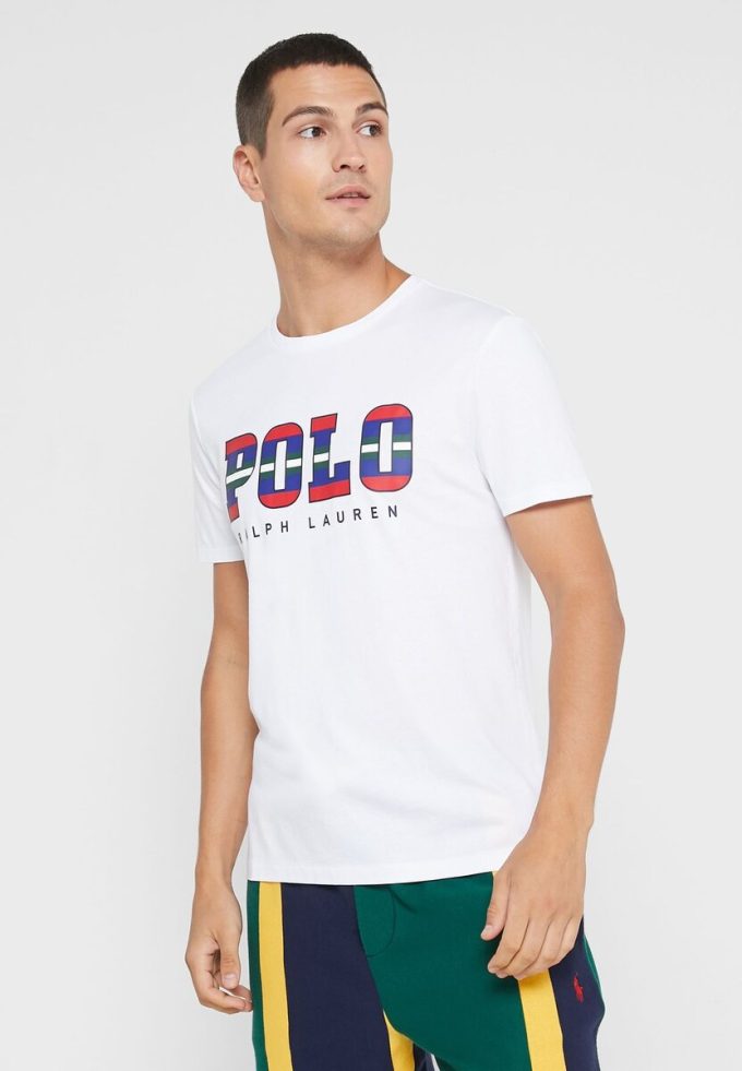 Valkoinen miesten Ralph Lauren Logo Crew Neck T-paidat