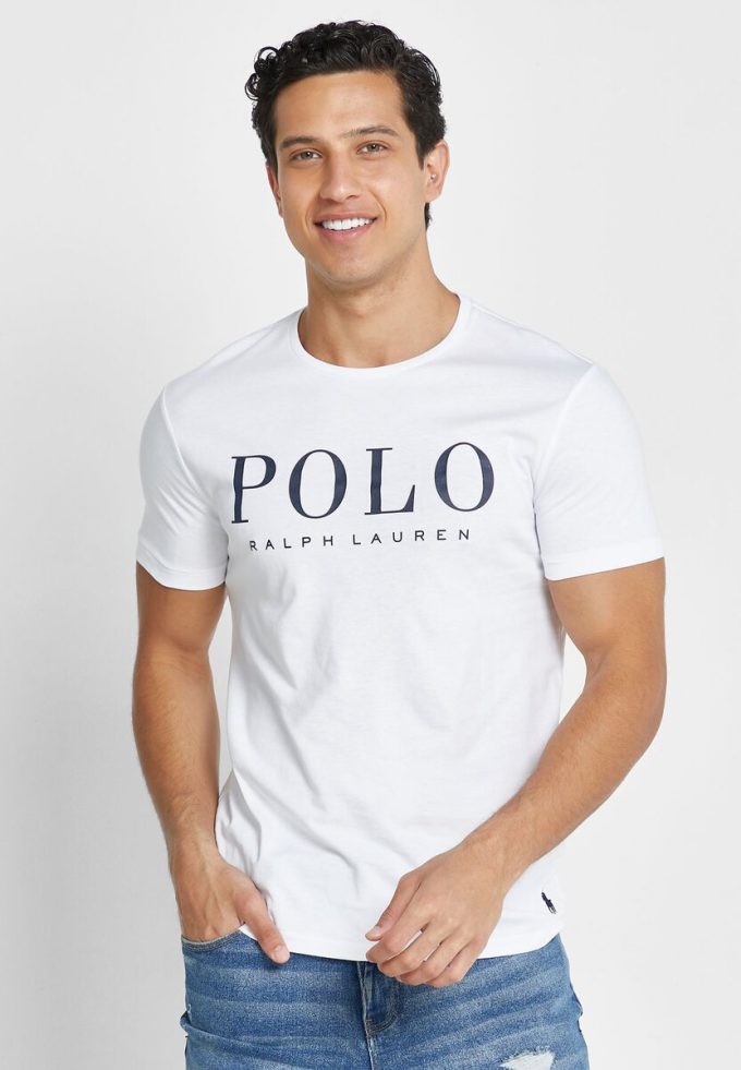 Valkoinen miesten Ralph Lauren Logo Crew Neck T-paidat Valkoinen miesten Ralph Lauren Logo Crew Neck T-paidat