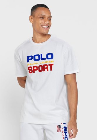 Valkoinen miesten Ralph Lauren Logo Crew Neck T-paidat