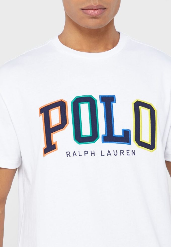 Valkoinen miesten Ralph Lauren Logo Crew Neck T-paidat Valkoinen miesten Ralph Lauren Logo Crew Neck T-paidat
