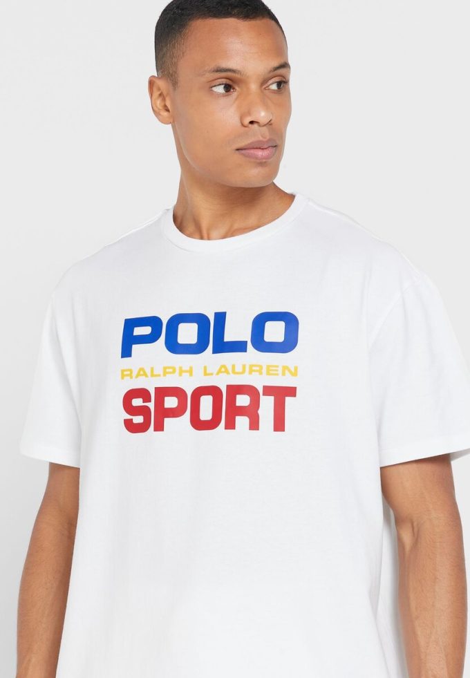 Valkoinen miesten Ralph Lauren Logo Crew Neck T-paidat