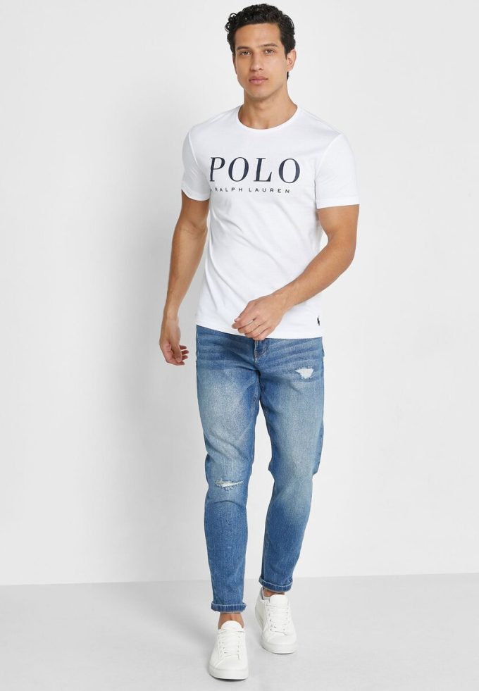 Valkoinen miesten Ralph Lauren Logo Crew Neck T-paidat Valkoinen miesten Ralph Lauren Logo Crew Neck T-paidat