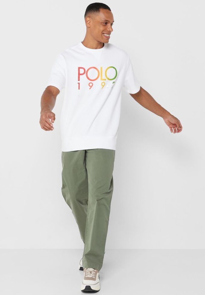 Valkoinen miesten Ralph Lauren Logo Crew Neck T-paidat