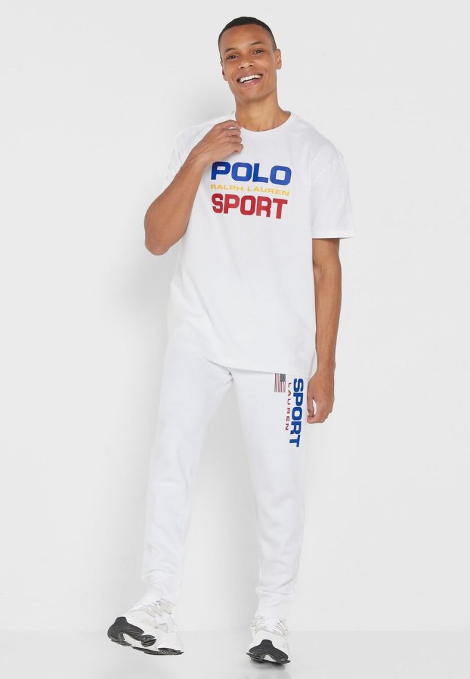 Valkoinen miesten Ralph Lauren Logo Crew Neck T-paidat