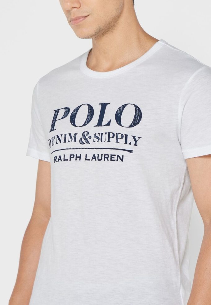 Valkoinen Miesten Ralph Lauren Slogan Crew Neck T-paidat Valkoinen Miesten Ralph Lauren Slogan Crew Neck T-paidat