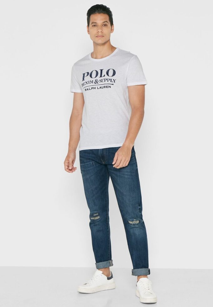 Valkoinen Miesten Ralph Lauren Slogan Crew Neck T-paidat Valkoinen Miesten Ralph Lauren Slogan Crew Neck T-paidat
