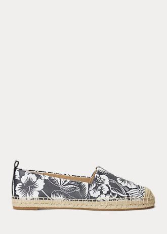 Valkoinen/musta naisten Ralph Lauren Cameryn III kukkainen nahkainen Espadrille