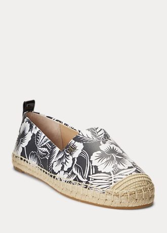 Valkoinen/musta naisten Ralph Lauren Cameryn III kukkainen nahkainen Espadrille