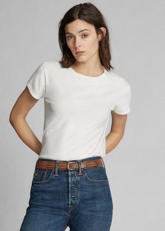 Valkoinen naisten Ralph Lauren Cotton Jersey Crewneck T-paidat